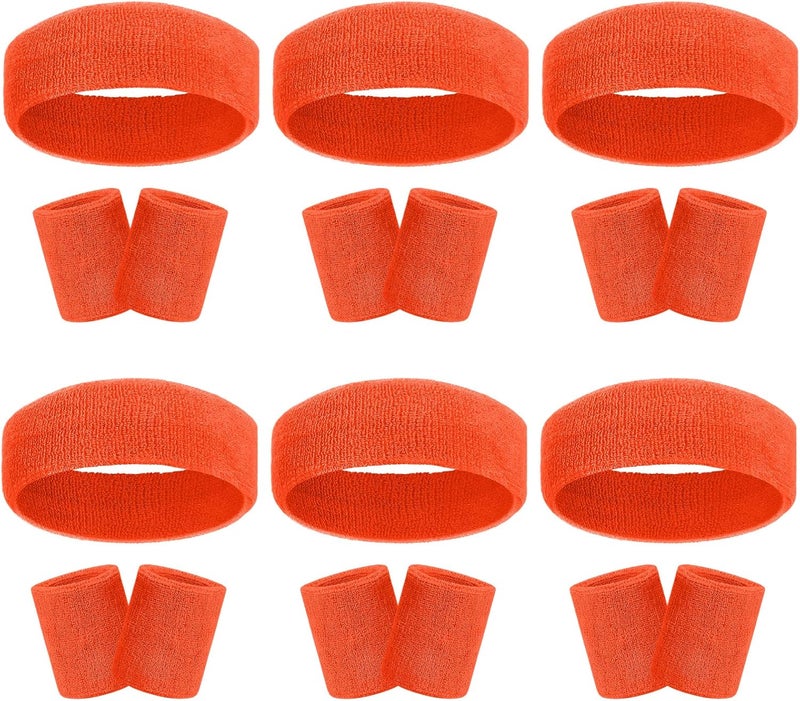 Ultrafun 18 Pcs Sweatbands Headband Wristband Set Colorful Striped Terry Cloth Sports Athletic Gym 80s Sweat Headbands - Image 1